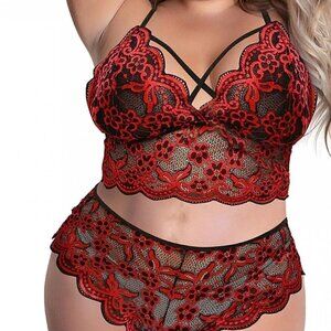 ICHUANYI Women's Plus Size Sexy Lace Wireless Bra Lingerie Set